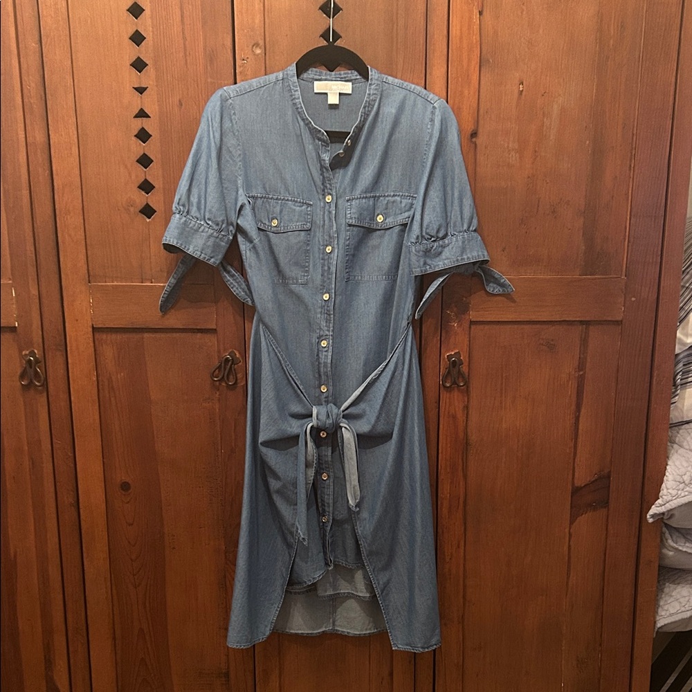 MICHAEL Michael Kors Denim Chambray Midi Shirt Dress in Light Blue